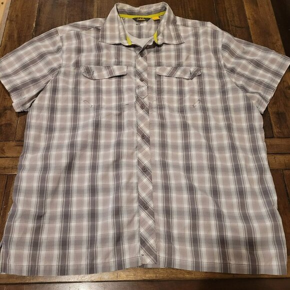 Cabelas 2XL CoolMax Mens Plaid Button-Up Shirt Gray & White - Picture 1 of 5
